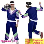 Mens 80s Costume Height Fashion Scouser Tracksuit Shell Suit Navy 1980s Party