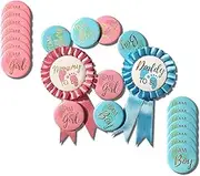 Gold Foil Glitter Team Boy and Team Girl Badge Pins Daddy to Be and Mommy to Be Satin Button Gender Reveal Party Supplies, 52 Piece Set, Satin, no gemstone