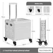 GGP Foldable Rolling Storage Cart With Telescopic Handle Large Capacity, Portable Utility Box 45L White