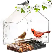 Crystal Clear Acrylic Window Bird Feeder with Removable Tray and Suction Cups - V7D07