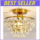 Modern Gold Crystal Chandelier - Dimmable E26 Semi-Flush Mount Ceiling Light