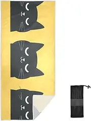 Joitme Three Black Cats Yellow Quick Dry Beach Towels, 30x60In, Sand Towel, Travel Towels for Women