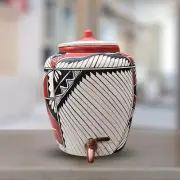 Mittify Handmade Earthen White Clay Water Pot with Lid & Metal Tap | Harp Design
