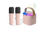 Karaoke Machine for s and Adults, Mini Karaoke Bluetooth Microphone Singing Speaker with 2 Wireless Microphones and 7 Color Lights, Toys for All Smartphones, Birthday, Home, Family Party(Pink)