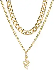 [yaozeio] Snake Pendant Layered Necklaces for Women Punk Cuban Link Chain Choker Necklace Gold Snake for Girls Christmas Birthday Gifts