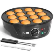 Dutch Mini Pancake Maker, with Brush & Forks, 14 Slots, Black