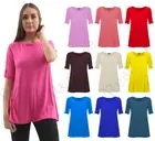 Women Short Turn Up Sleeves Button Top Ladies T Shirt Flared Swing Dress Top UK