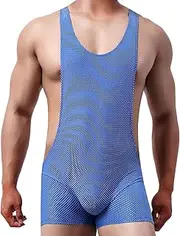 QiaTi Mens Athletic Supporters Breathable Wrestling Boxers One Piece Bodywear Jumpsuit Underwear Singlet Basic Layer Leotard