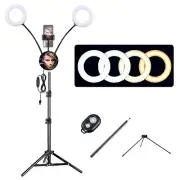 7" Dual LED Ring Light Dimmable Tripod Stand Cell Phone Holder for Live Makeup