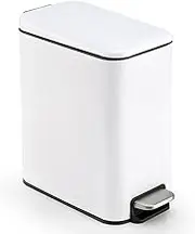 Small Trash Can with Lid Soft Close 5 Liter Stainless Steel Rectangular Slim Trash Bin with Removable Inner Wastebasket for Bathroom Bedroom, Powder Room, Office, Kitchen (White)