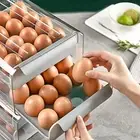 AU Egg Storage Box Double-Layer Drawer Type 32 Grid Egg Holder for Fridge(Gray)