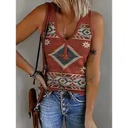 Women's Camisole Tank Top Graphic Geometric Abstract Bohemia Vintage Stylish Sleeveless V Neck Regular Tops Daily Print Red Light Brown Green Summer Spring