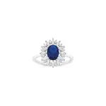 Silver Blue Oval & Cz Cluster Ring Size R in Blue
