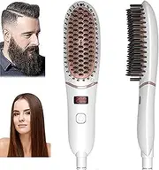 Mini Size Hair Straightener Brush, Electric Anti Scald Hair Straightening Comb with Led Display, Portable Straightening Brush for Travel, Five-Speed Adjustment Heating Temperature