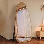 TT-YED HD Large Floor Mirror, Standing Mirror with Wooden Frame and Stand, Oval Dressing Room Floor Mirror, Wall Mounted Floor Large Vanity Mirror, Decorative Full Length Mirror,Cl80×h170cm