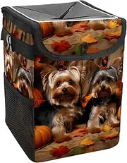 Car Trash Can with Lid and Storage Pockets Leak-Proof Organizer,Waterproof Garbage Can,Vintage Pumpkins Pet Dog