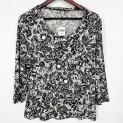 Chico’s Womens Size 1 or Medium Stretchy Lace Print Blouse Shirt Top