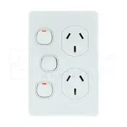 Clipsal Classic C2000 Series Switched Socket Twin Vertical Extra Switch - C2025VXA-WE