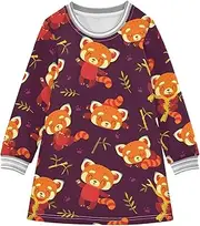 [Joisal] Panda Joy Red Dresses for Girls, Long Sleeve Toddler Dress, Girls Christmas Dresses Size 6, Panda Joy Red, 7-8 Years