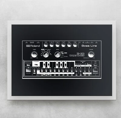 Roland TB-303 Acid Synth inspired Poster Art ~ CANVAS PRINT 8x12" BLACK