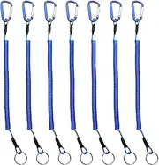 LAIBOREC Fishing Lanyards, 7PCS Retractable Steel Wire Coiled Lanyard Safety Fishing Tool Ropes Accessories with Carabiner and Split Ring for Pliers Lip Grips Tackle, Boating, Kayak (Blue)