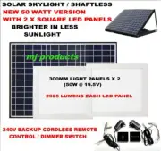 SOLAR SKYLIGHT 50W 300mm X 2 led panel lights square 240v backup with remote ...