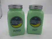 Jadeite Arch Salt Pepper Set Moon Pie Mid Century Retro Green Glass
