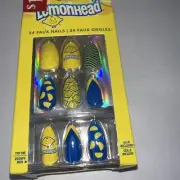 24pc Claire's Fake False Press On Glue On Vegan Lemonade Almond Yellow Blue