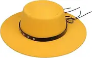 [VPbao] Women Girls Wool Wide Brim Felt Bowler Fedora Hat Lady Floppy Cloche Derby Church Party Hats - Foldable
