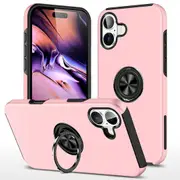 iPhone 16 Plus Comprehensive Protection Case Cover with Magnetic Ring Holder: Anti-Shock, Anti-Falling - Pink