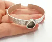 Hammered Drop Silver Bracelet Blanks Cuff Adjustable Antique Silver Brass G19873