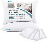 4 Pack Pillow Protectors with Zipper Breathable & Noiseless & Durable 100% Waterproof Pillow Cases Standard Size White Pillow Protector