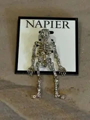 New Napier Gold Tone Autumn Fall Halloween Simulated Crystal Hinged Skeleton Pin