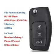 Remote Car Key Fob Replacement 3 Buttons 433MHZ 4D60 / 4D63 Chip for Ford Mondeo