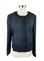 Ann Taylor NEW Black Navy Metallic Woven Snap Front Blazer Jacket Size 12