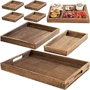 Rustic Wooden Serving Trays Set of 7, Rectangular Platters for Snacks, Coffee Table, Breakfast, Home Decor