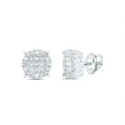 14kt White Gold Womens Princess Diamond Fashion Cluster Earrings 1.00 Cttw