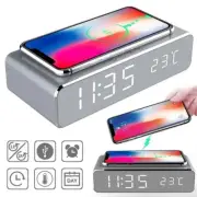 2in1 Digital Alarm Clock Wireless Charger Charging For iPhone Samsung Phones