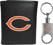 NFL Chicago Bears Mens Leather Tri-fold Wallet & Valet Key Chain, Black, One Size
