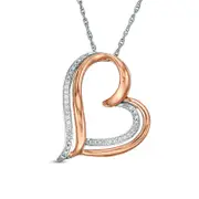 0.05 CT. T.W. Natural Diamond Tilted Double Heart Pendant in Sterling Silver and 10K Rose Gold
