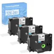 3 PK Black on White Label Tape Compatible for Brother TZ Tze 251 1" 24mm P-touch