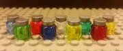 Lego NEW Minifig Set/9 DISPLAY JARS w/ Silver Lids - Friends Kitchen Food Head