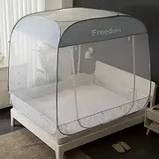 Simple Grid Pattern Mosquito Net Single Bed Mosquito Net 1.2m-2m Room Yurt Mosquito Net Foldable Bed Net Tent -sanmen,Grey-2.0 * 2.2m