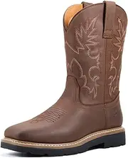 SUREWAY Mens Western Cowboy Boots Steel Toe,Square Toe Work Boots for Men,Extremely Comfortable Durable Proved,Oil/Slip Resistant,Thicker Leather,Work Shoes