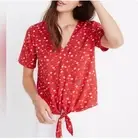Madewell Novel enamel red floral pin up tie front short sleeve blouse XL NWT $72
