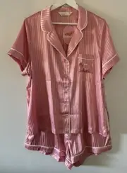 Peter Alexander Blush Stripe Chic Satin Shortie PJ Set Size XS RRP$129.00