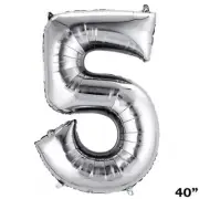 40" SILVER Number 5 Mylar Foil Balloon 1 pc Party BackDrop Decorations Supply