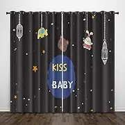 Exquisite Bedroom Blackout Curtains, Good Night Animal Cartoon Bear 110x102 Inch Heat Insulation Blackout Children's Curtains,3D lackout Curtains, Suitable for Living Room Bedroom Childre