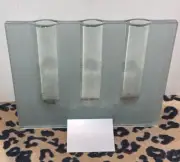 Mid-Century Modern Vase 3 Stem Frosted Glass w/Metal Base Retro Home Decor VTG