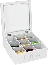 com-four® Tea Box with 9 Compartments - Wooden Tea Bag Storage Box - Tea Bag Box with Viewing Window - Tea Box - Tea Storage (01 Pieces - 22 x 22 x 8.5 cm White)